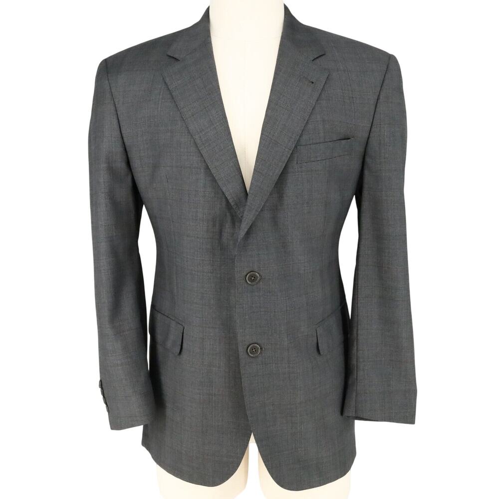 Jos A Bank Sport Coat Mens 42R Wool Gray Glen Plaid Jacket Blazer Signature Gold